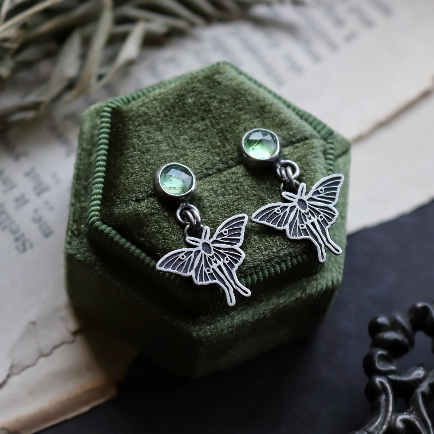 Kyanite Luna Moth Studs