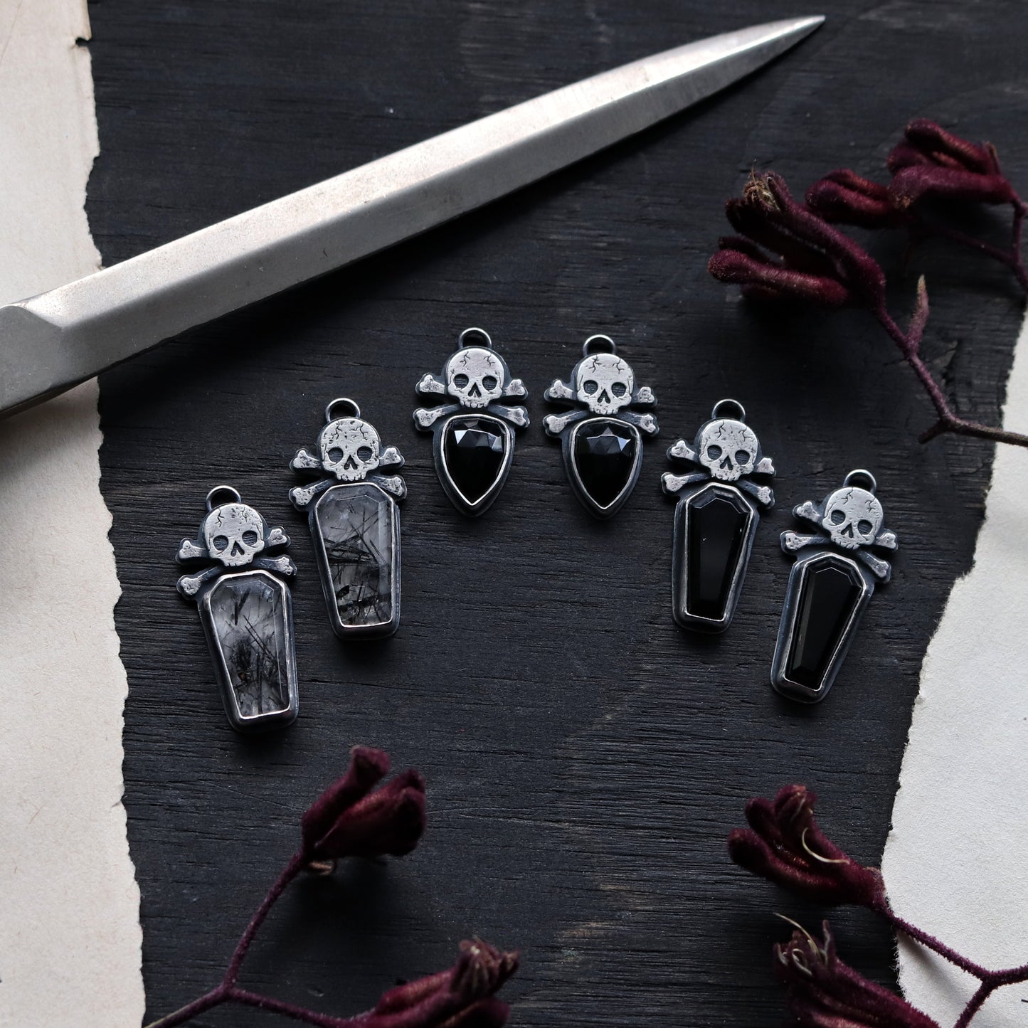 Gemstone Skull Earrings
