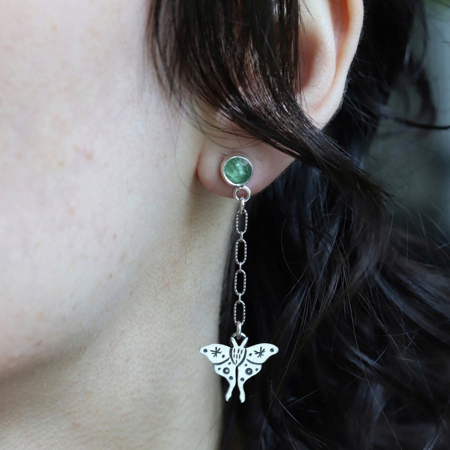 Kyanite Luna Moth Earrings (Long)