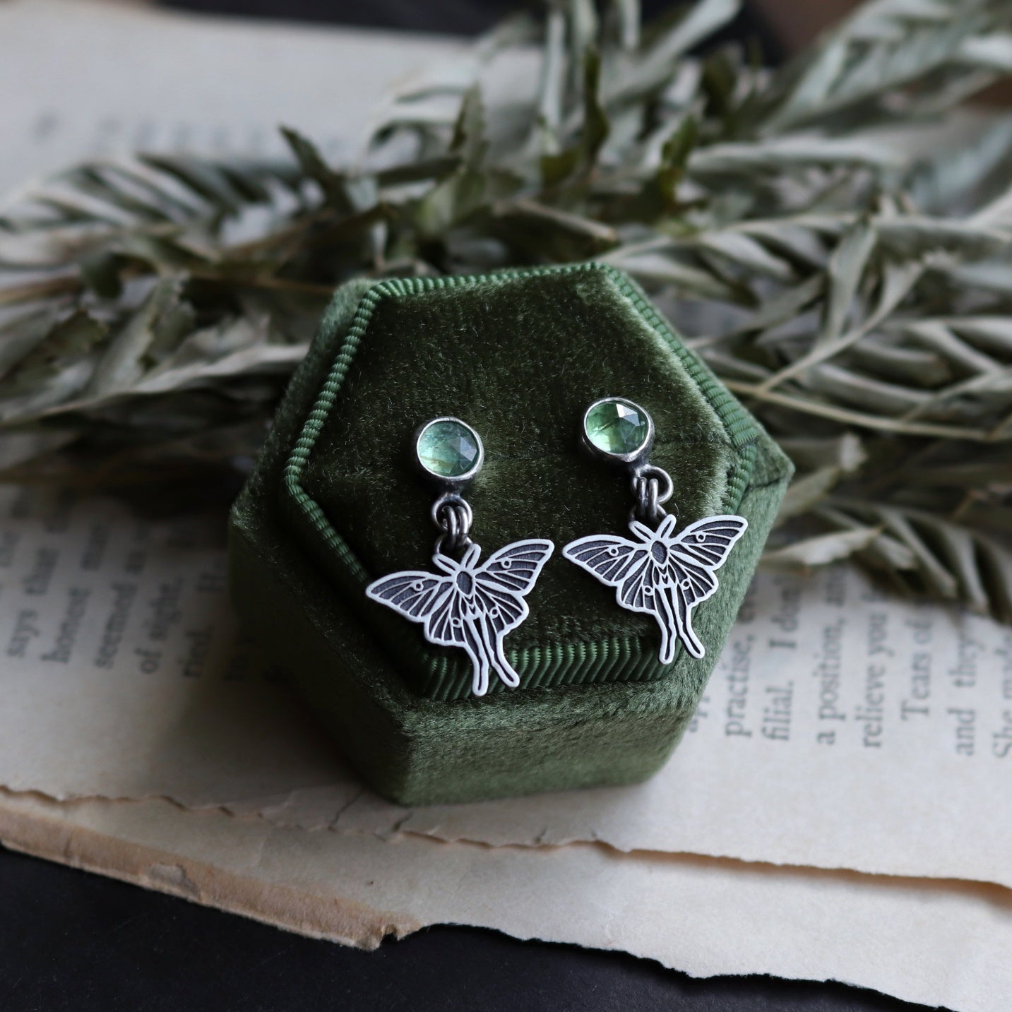 Kyanite Luna Moth Studs
