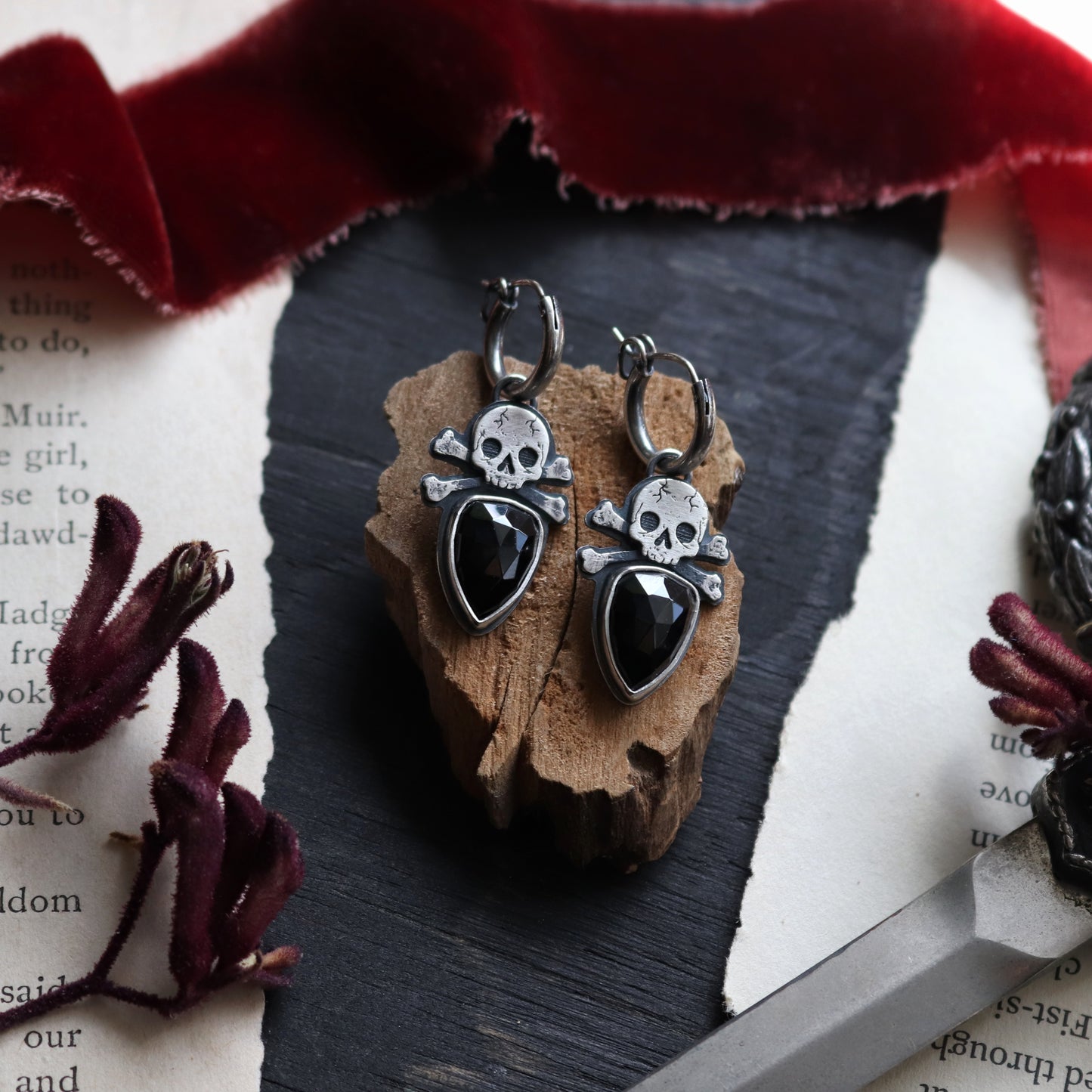 Gemstone Skull Earrings
