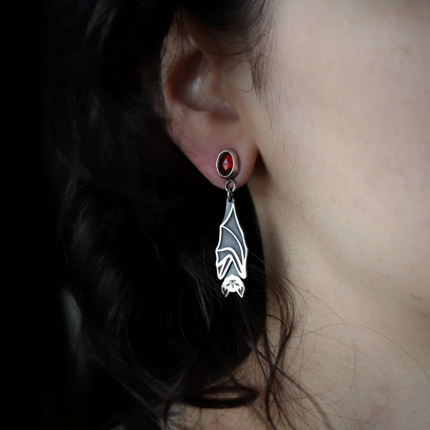 Gemstone Bat Earrings
