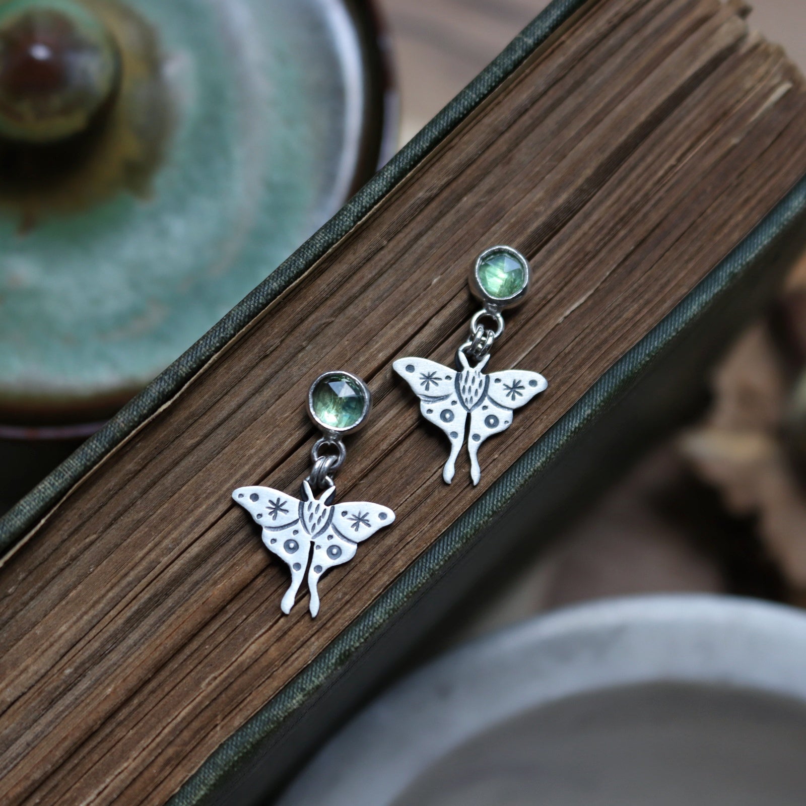 Kyanite Luna Moth Earrings (8389553717410)