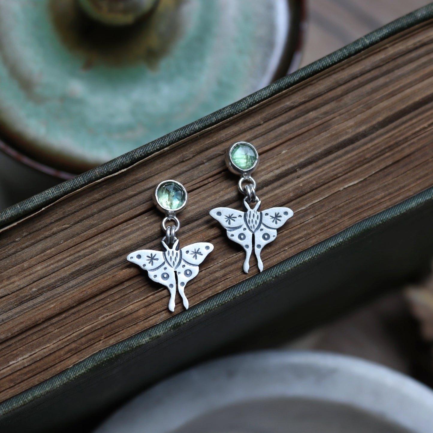 Kyanite Luna Moth Earrings (8389553717410)