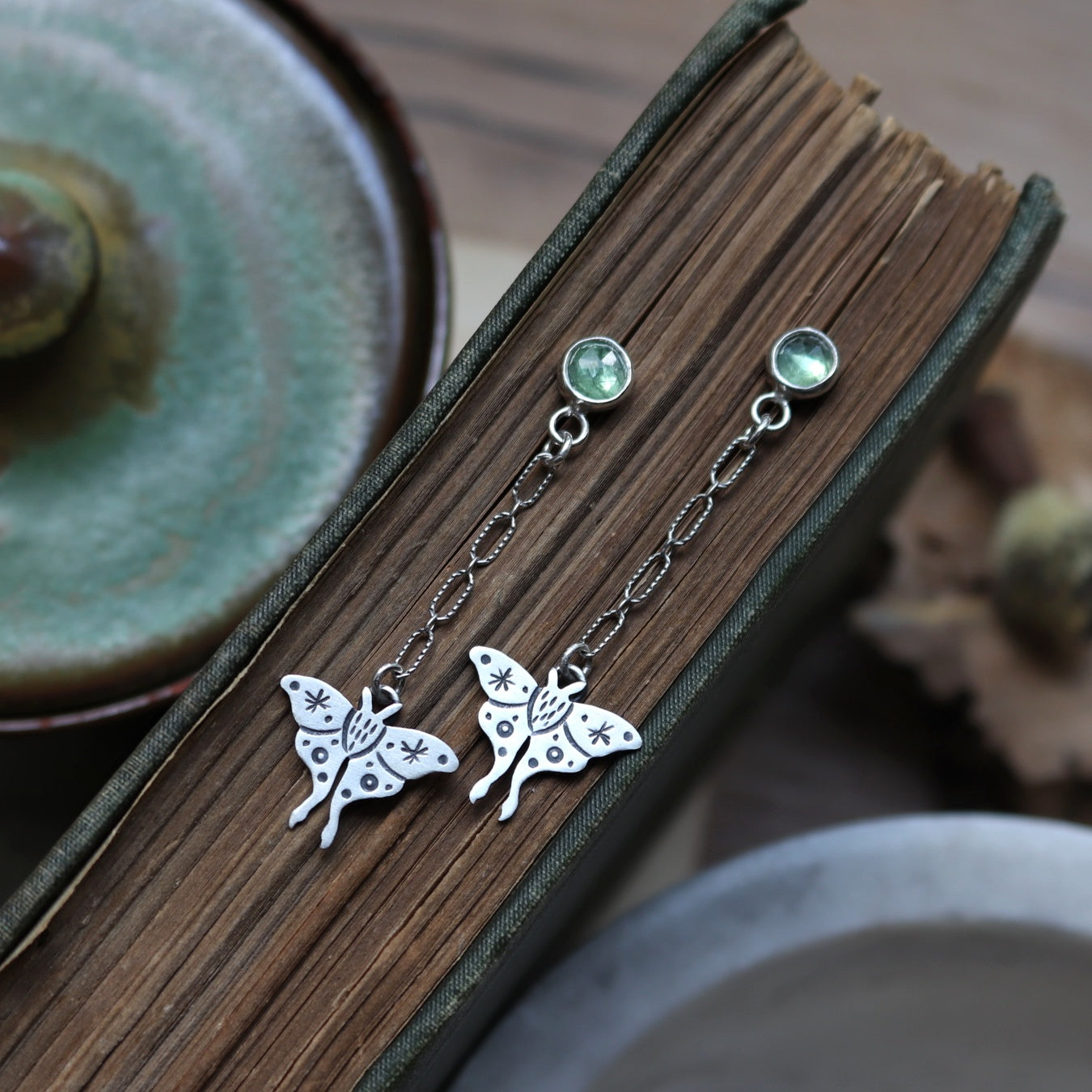 Kyanite Luna Moth Earrings(long) (8390209732770)