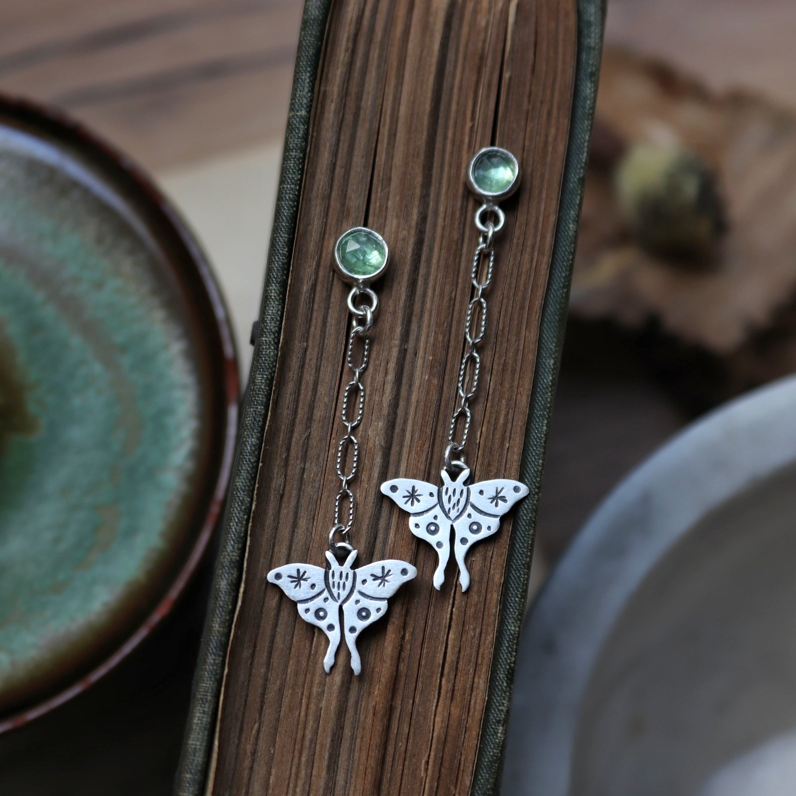 Kyanite Luna Moth Earrings(long) (8390209732770)