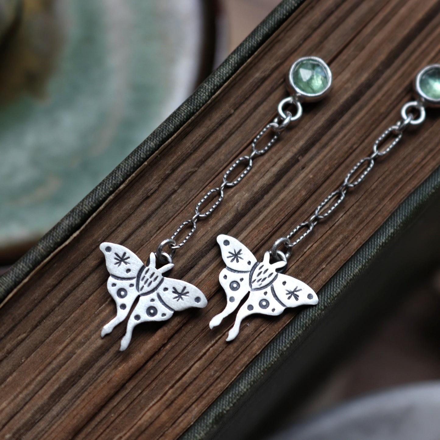 Kyanite Luna Moth Earrings(long) (8390209732770)