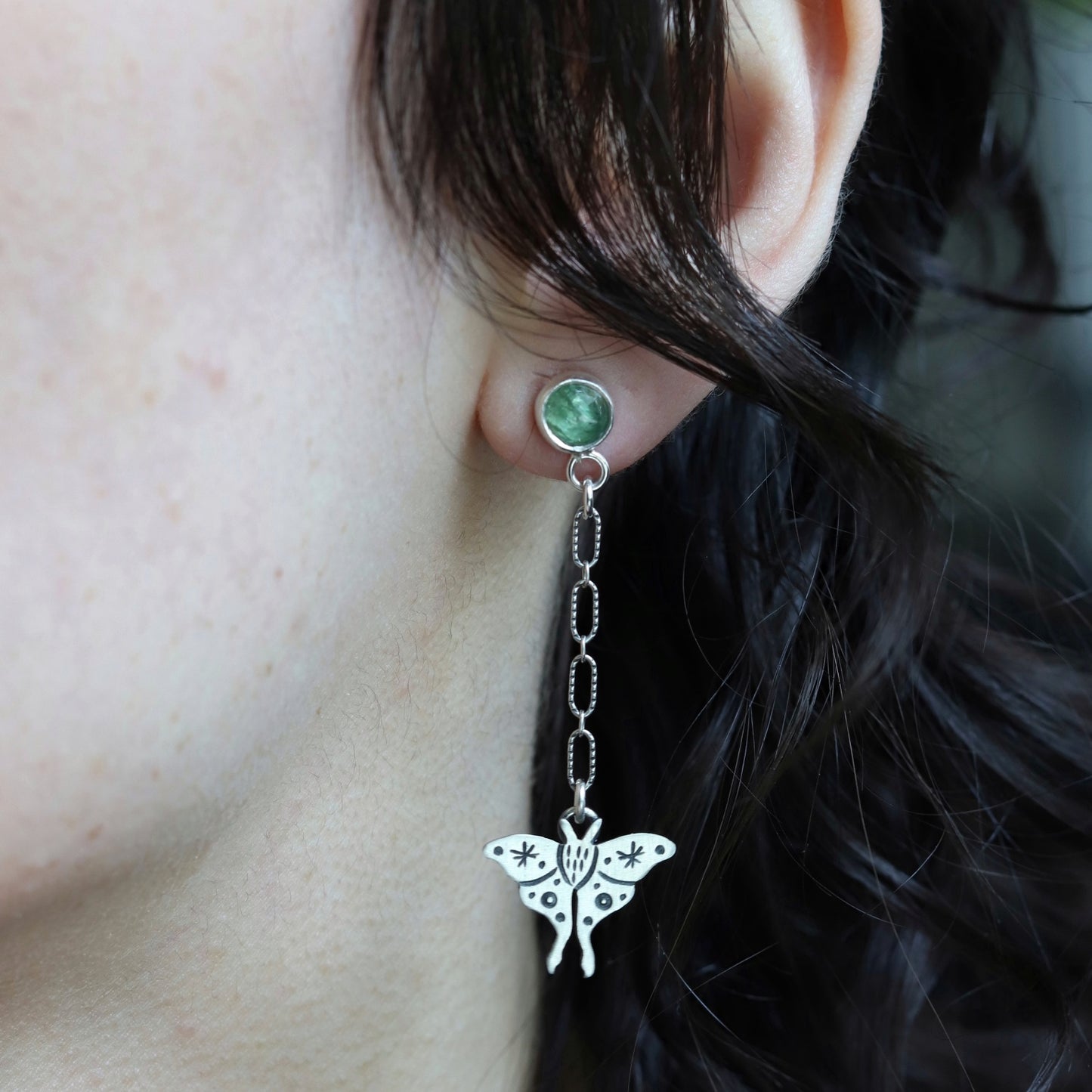 Kyanite Luna Moth Earrings(long) (8390209732770)