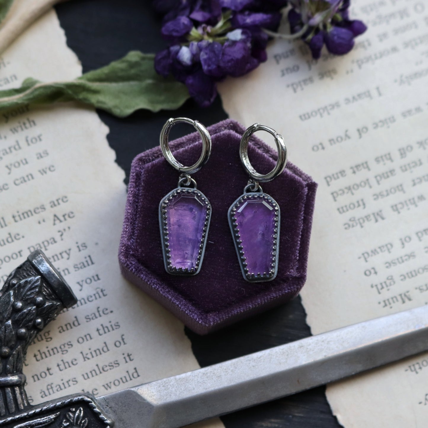 Amethyst Coffin Huggie Hoops (8518970441890)