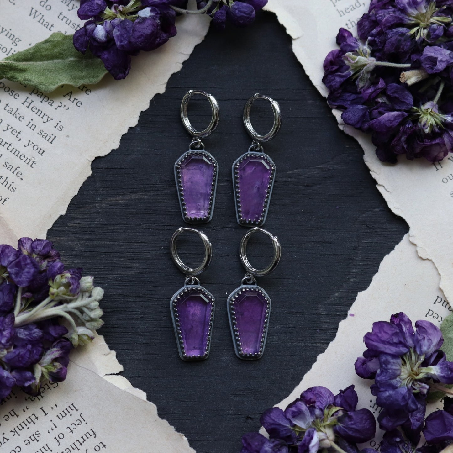 Amethyst Coffin Huggie Hoops (8518970441890)