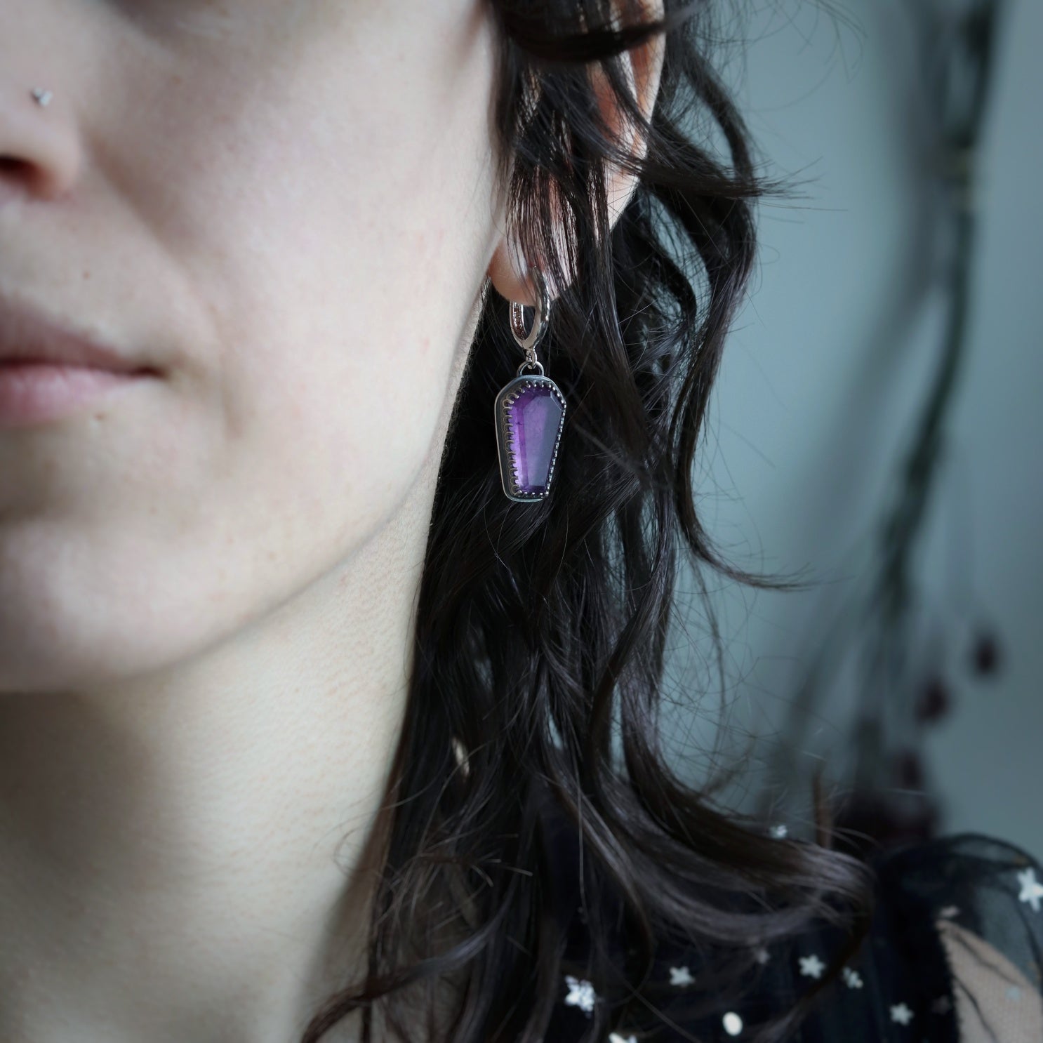 Amethyst Coffin Huggie Hoops (8518970441890)