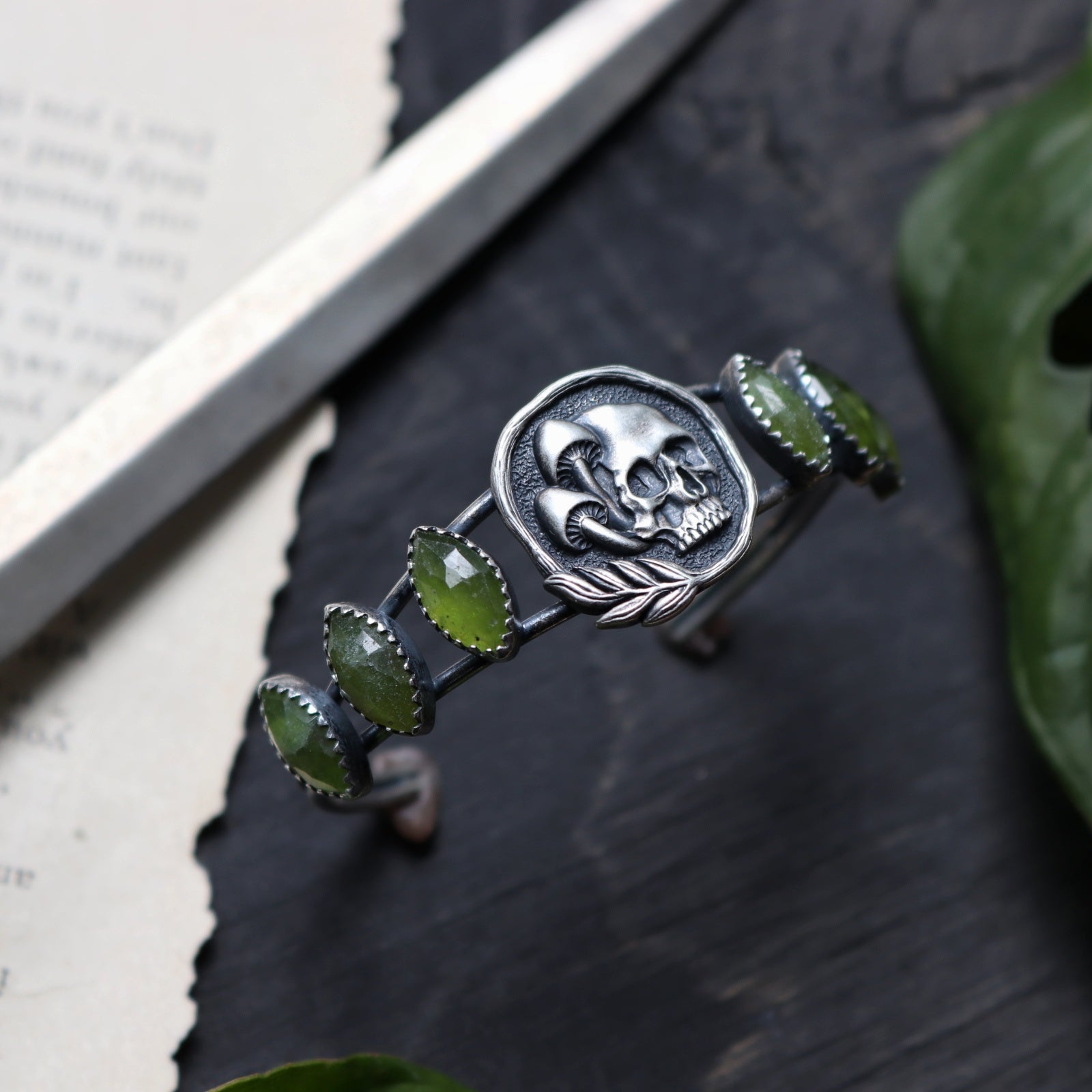 Memento Mori Cuff- Green Garnet (8528206233762)