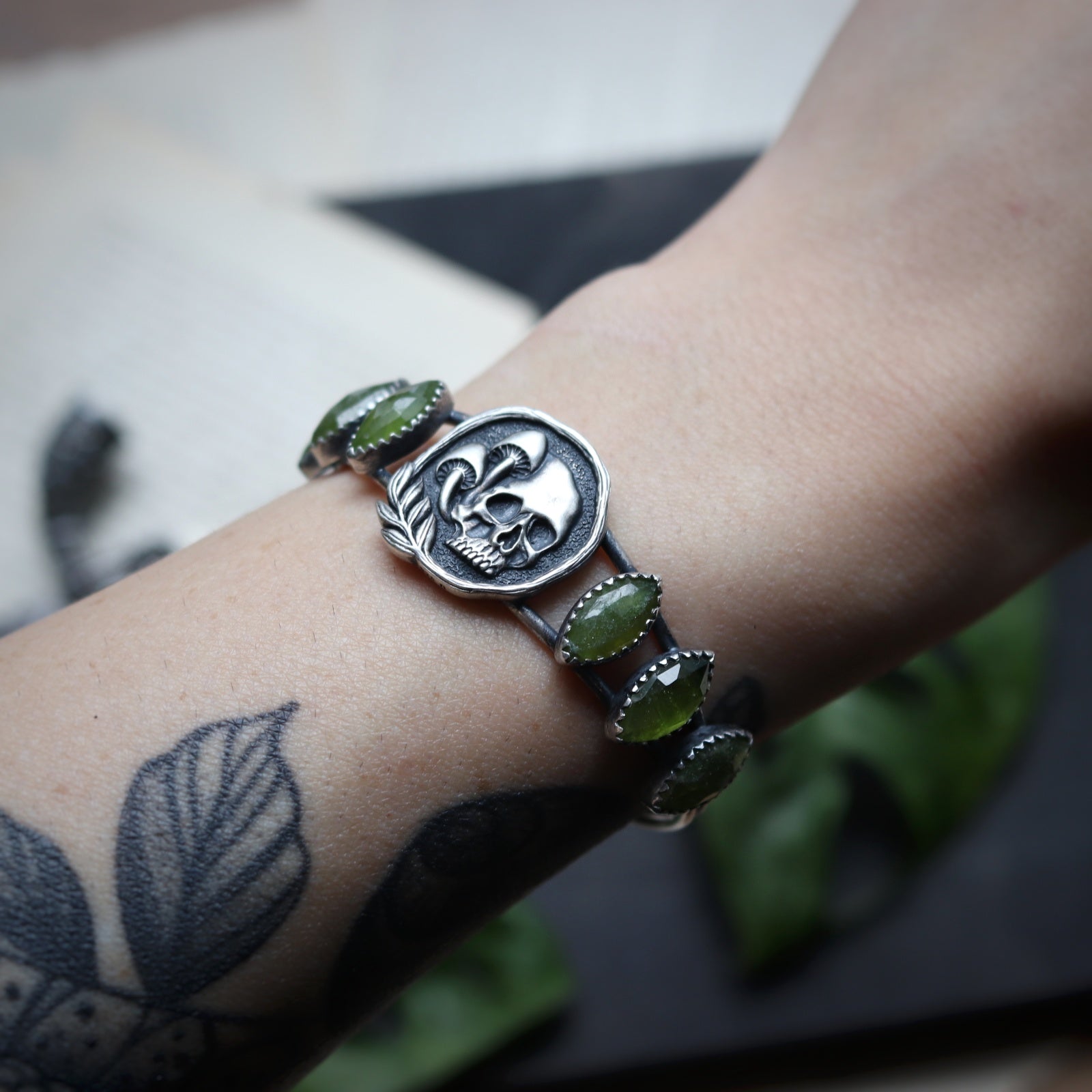 Memento Mori Cuff- Green Garnet (8528206233762)