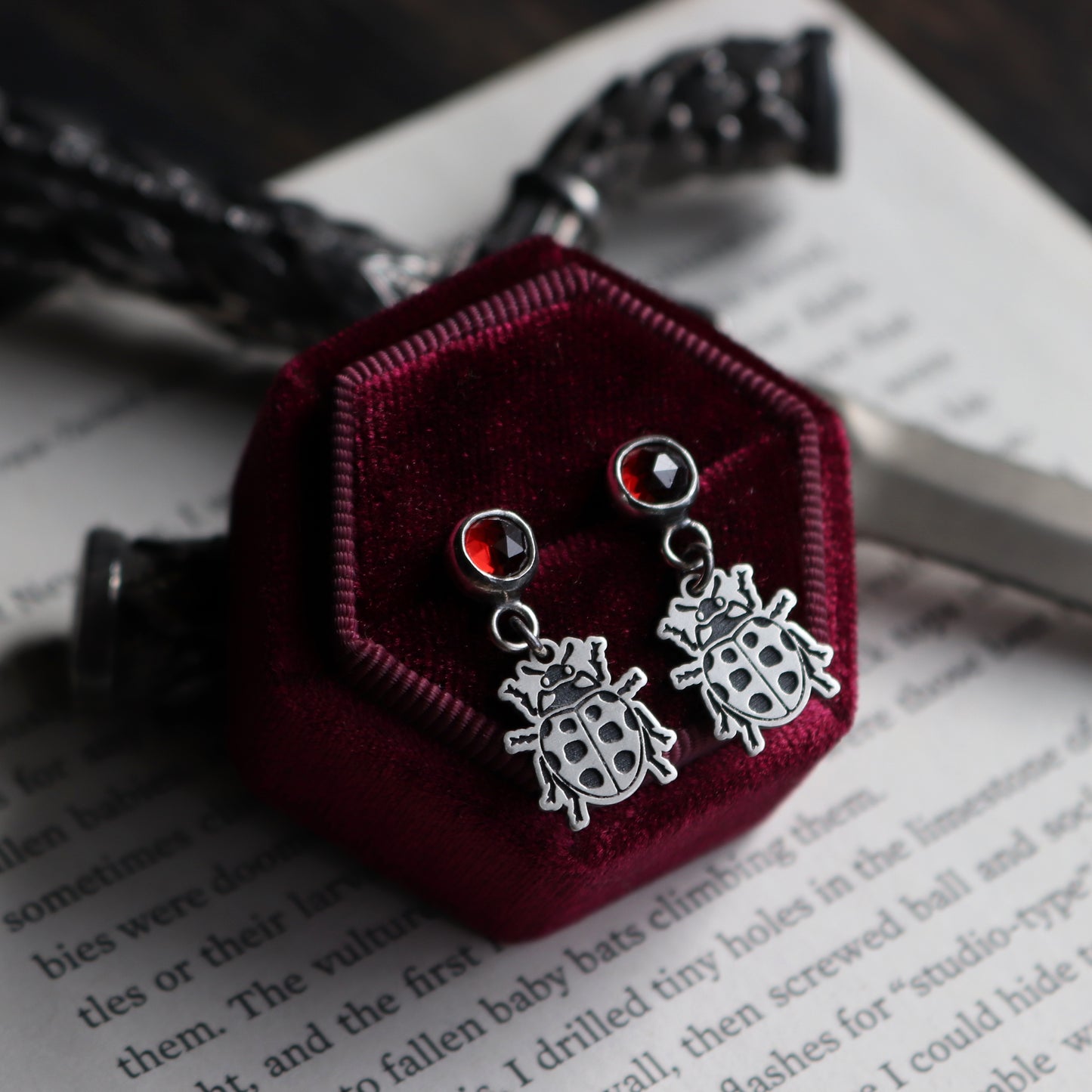 Ladybug Garnet Studs