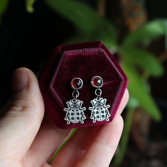 Ladybug Garnet Studs
