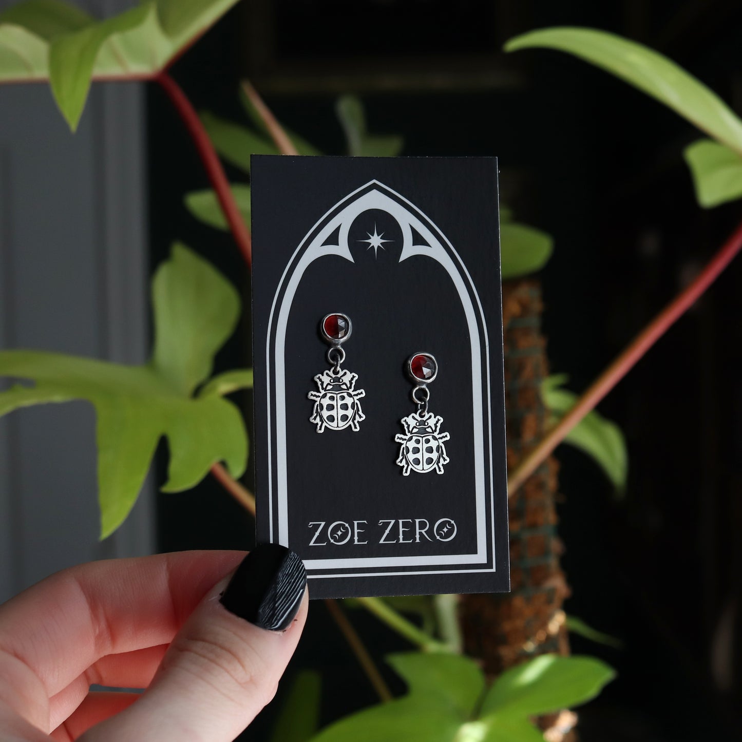 Ladybug Garnet Studs