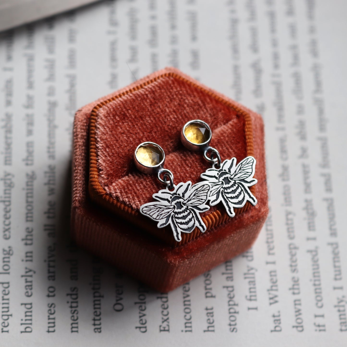 Bumble Bee Citrine Studs