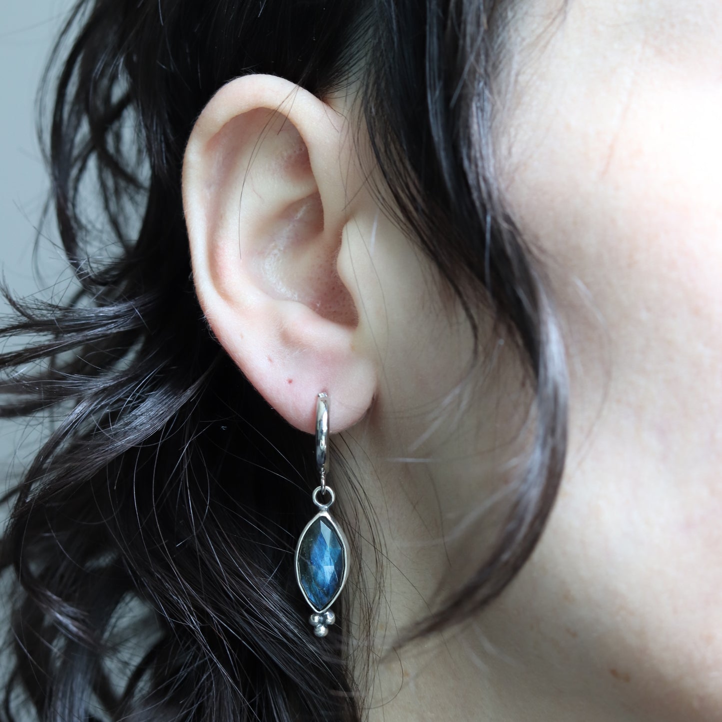 Labradorite Huggie Hoops (Marquise)