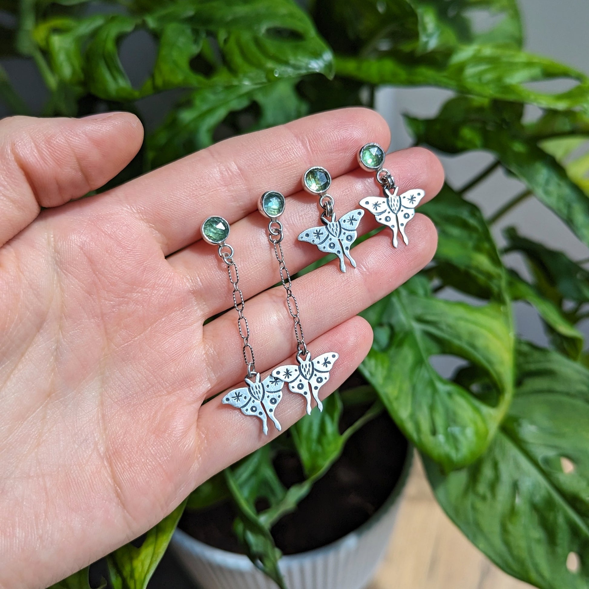 Kyanite Luna Moth Earrings(long) (8390209732770)