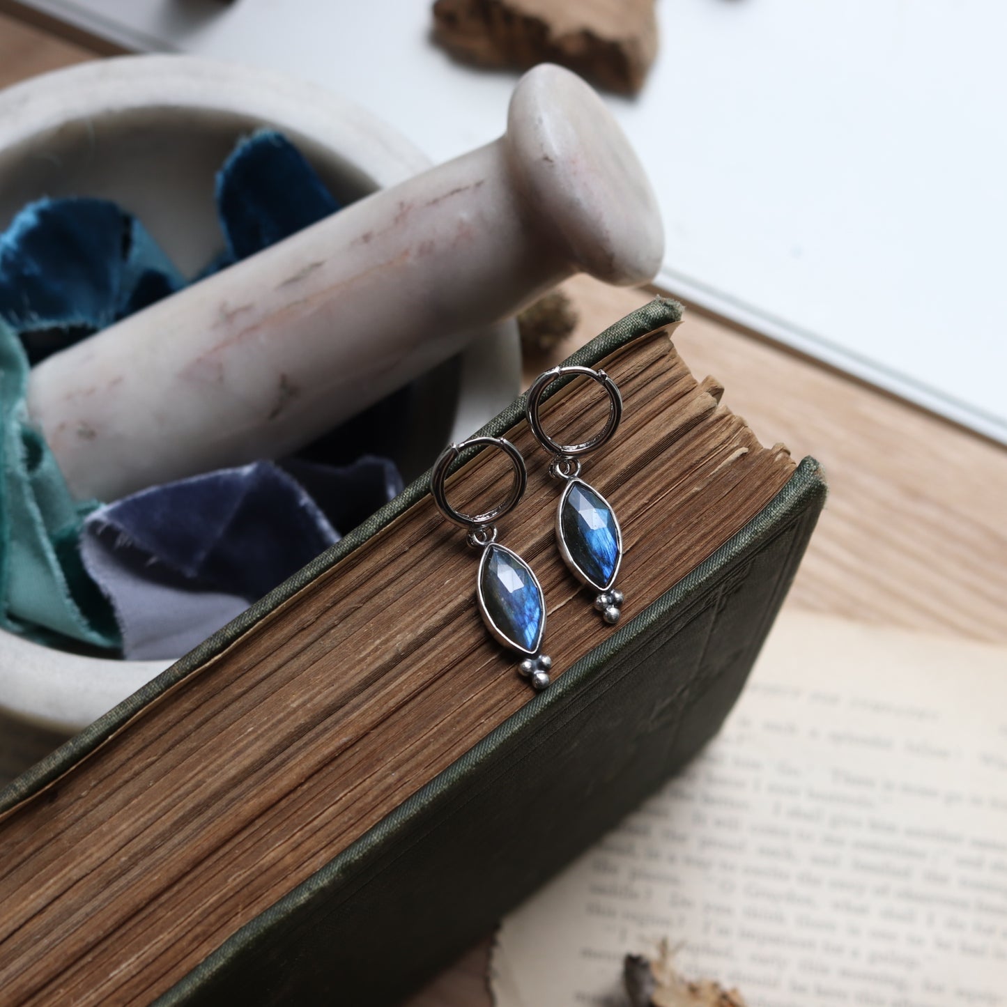 Labradorite Huggie Hoops (Marquise)