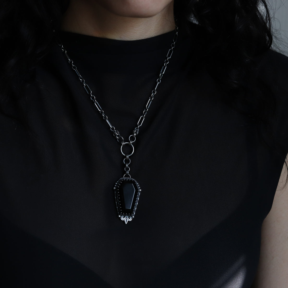 Obsidian Coffin Pendant