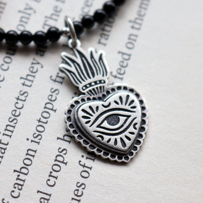 Flaming Heart Beaded Necklace