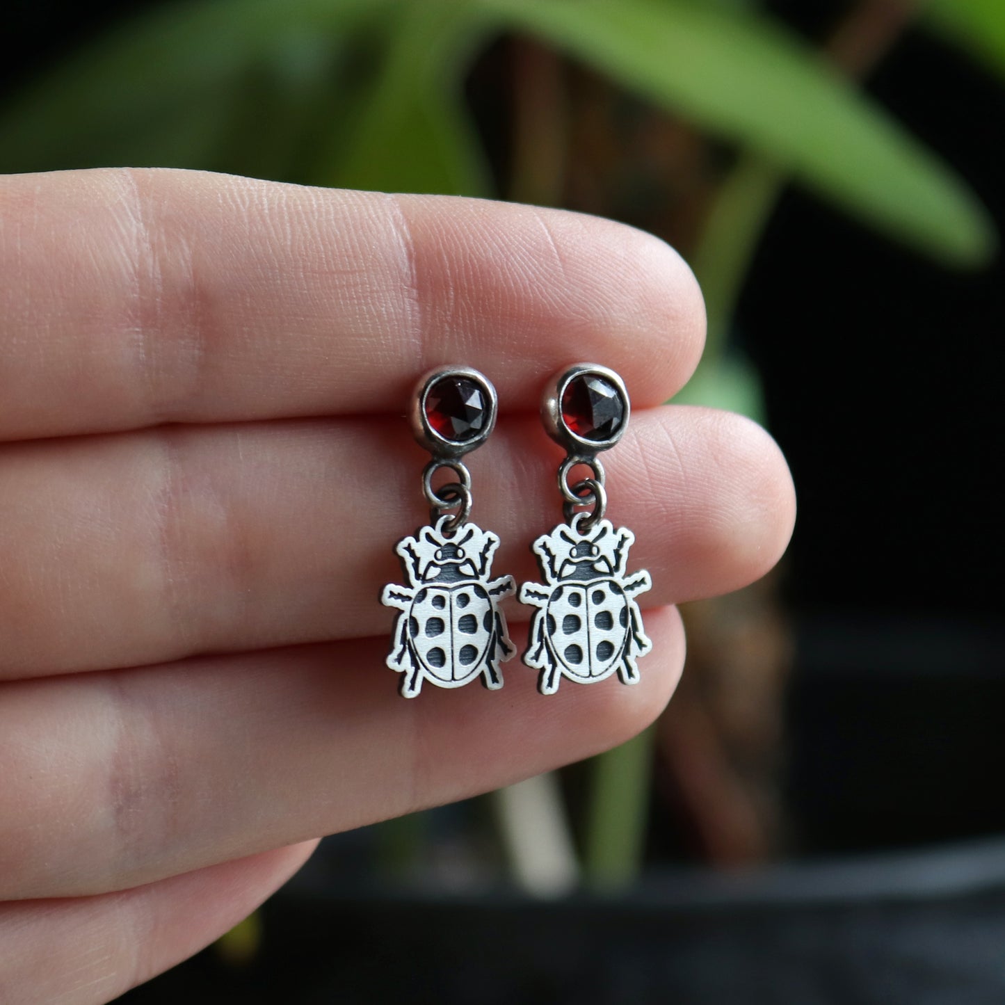 Ladybug Garnet Studs