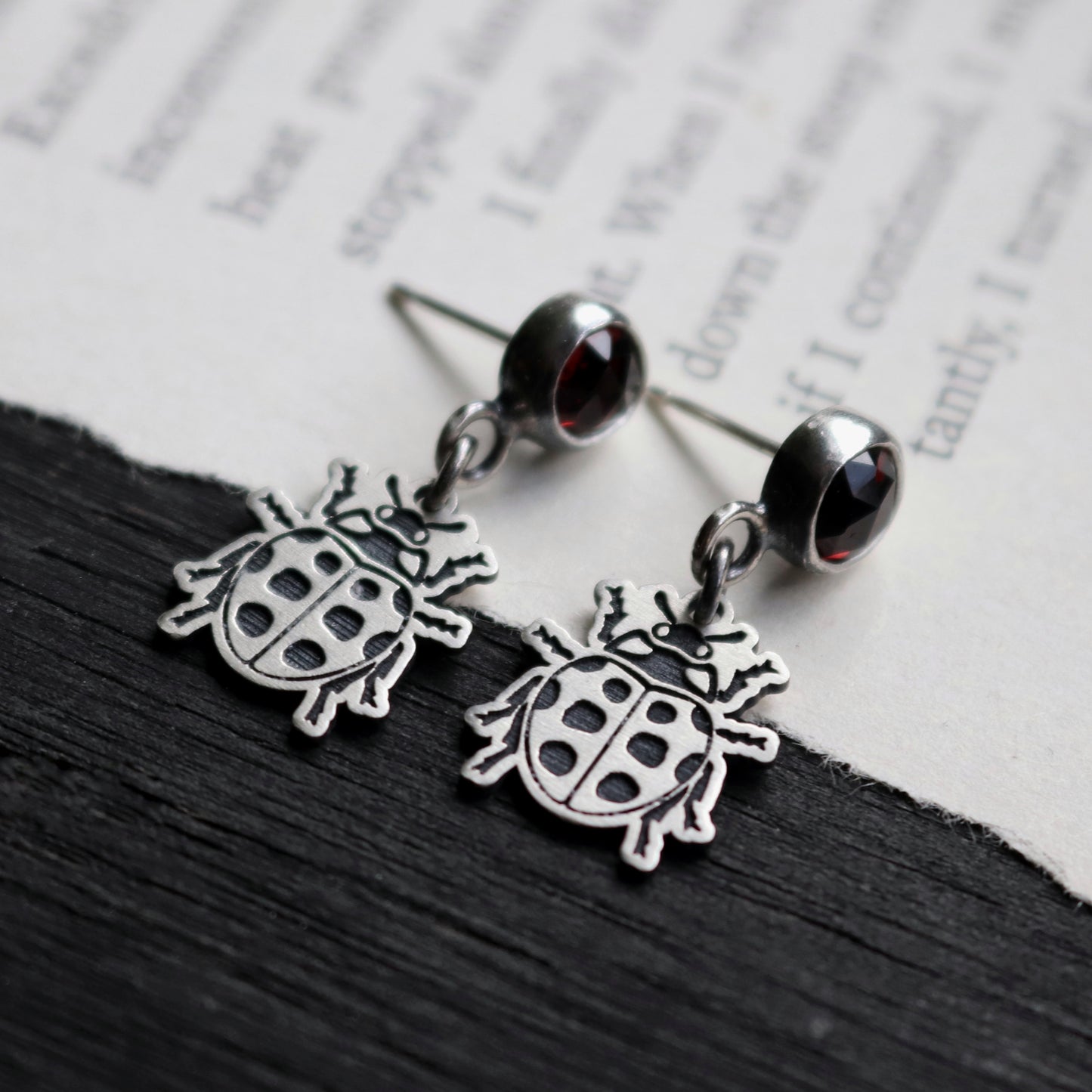 Ladybug Garnet Studs